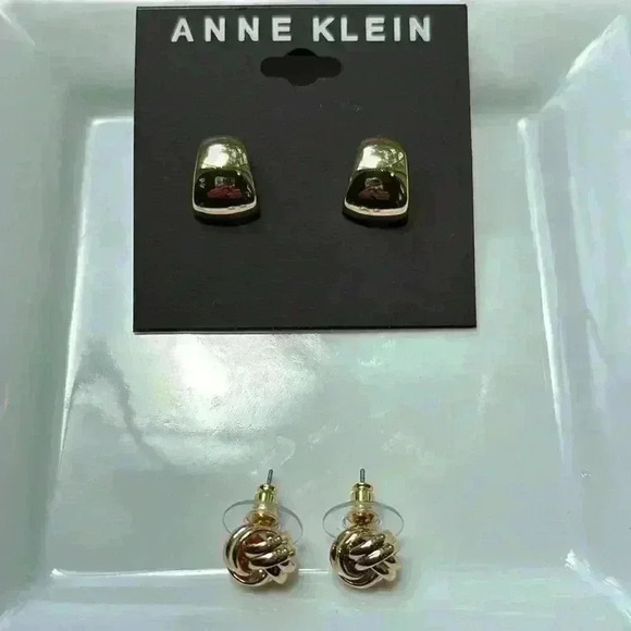 Napier Earrings W/ Twisted Design & Anne Klein Tone Half Circle Costume Jewelry - Picture 1 of 2